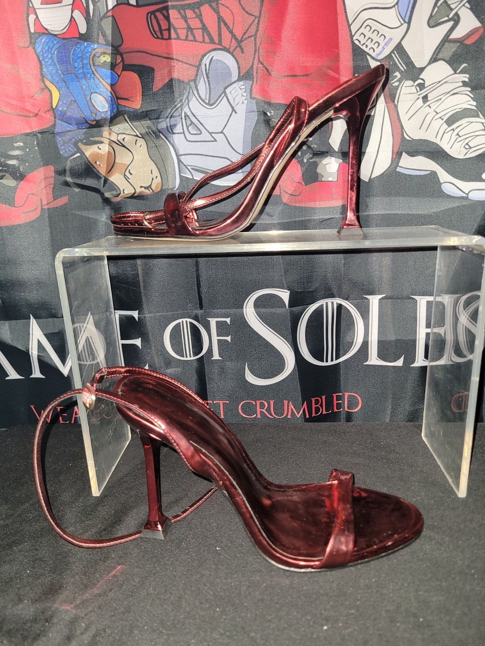 Aldo Metallic Burgundy Strappy Stiletto Sandals